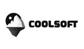 Black and white logo with mountain and sun design, text 'COOLSOFT'.