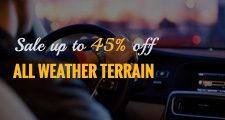 Advertisement offering up to 45% off on all weather terrain tires.