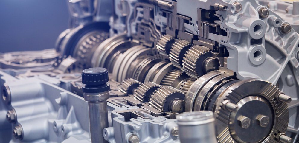 Close-up of mechanical gears inside an engine.