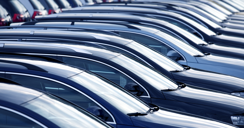 New cars in a row at dealership